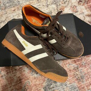 Gola Harrier Suede Trainer - Brown/White/Orange - Women's 9.5, Mens 8, Euro 41